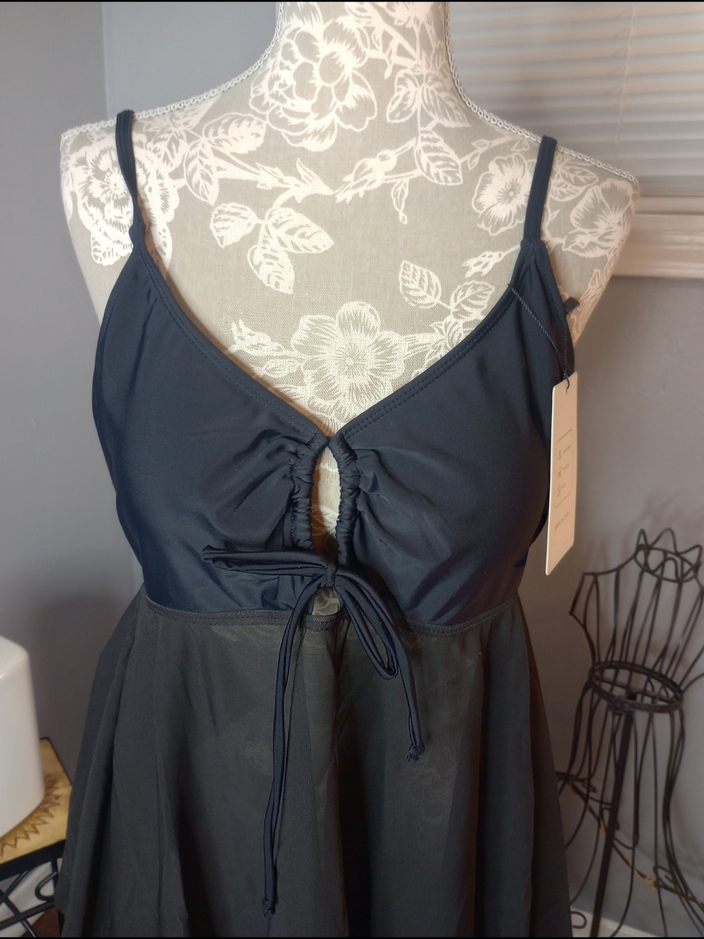 2 For $10 Black Spaghetti Strap Tie-Front Swim Set Navy Blue And Black